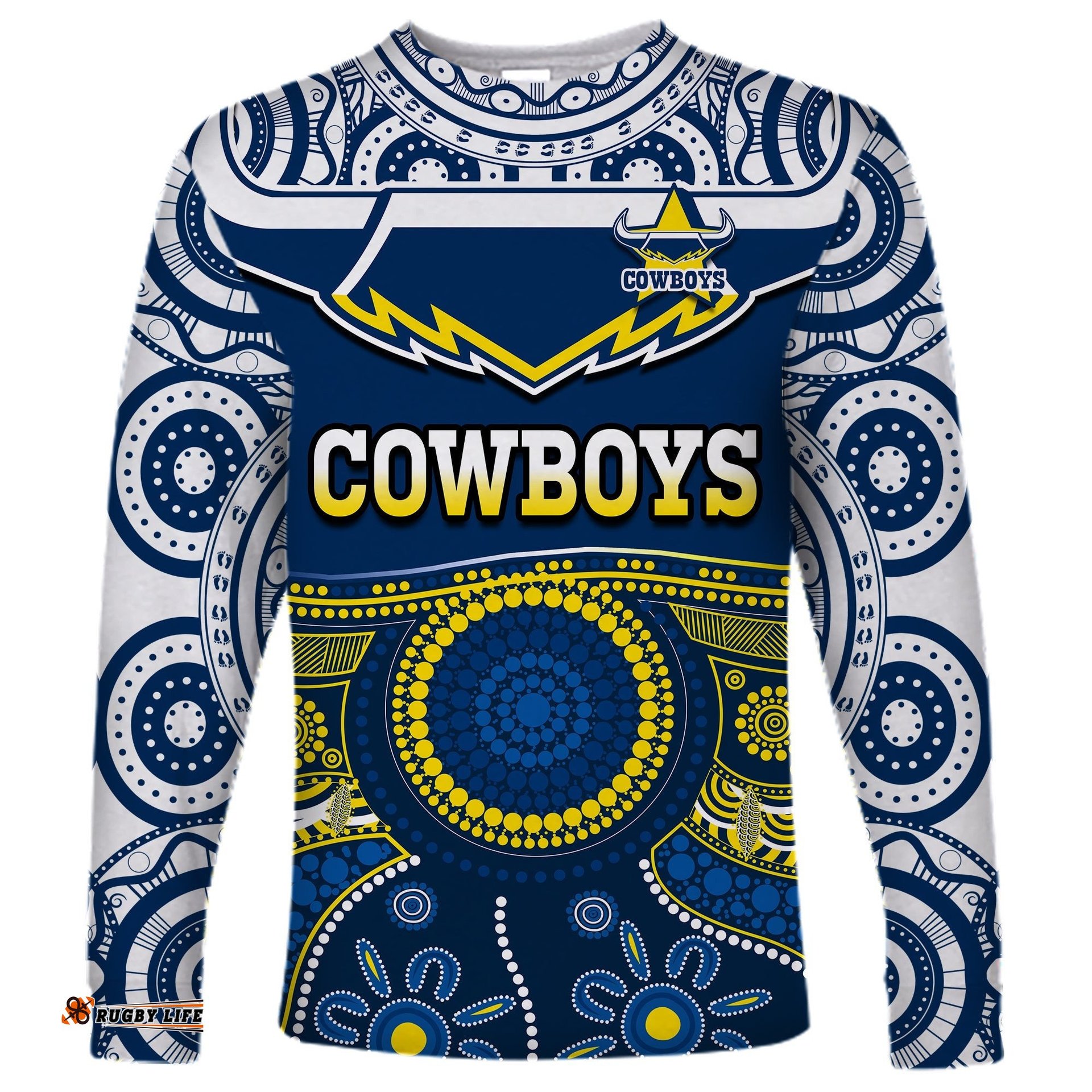Cowboys Rugby Long Sleeve T-shirt Aboriginal Art