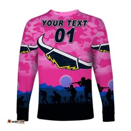 Custom Personalised North Queensland Cowboys ANZAC Long Sleeve T-shirt Simple Style Pink