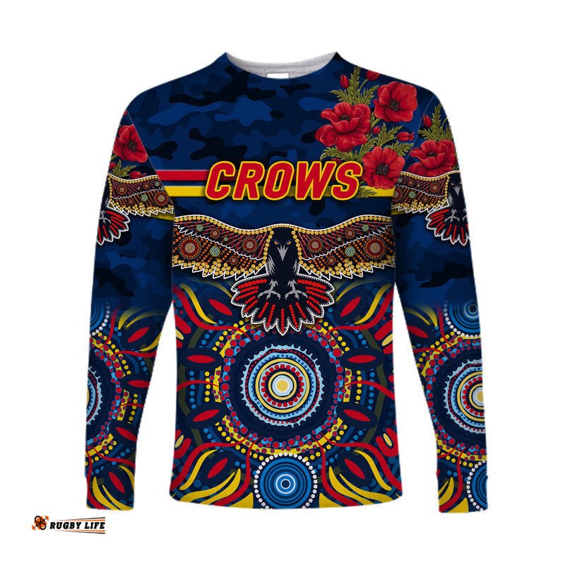 Custom Personalised Adelaide Crows ANZAC Long Sleeve T-shirt Indigenous Navy Blue