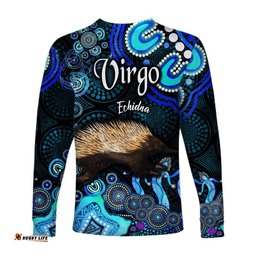 Australian Astrology Long Sleeve T-shirt Virgo Echidna Zodiac Aboriginal Blue
