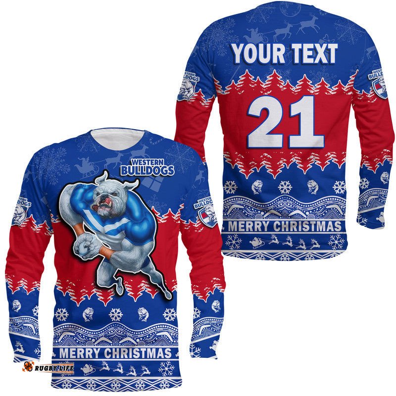 Custom Personalised And Number Bulldogs Unique Winter Season Long Sleeve T-shirt Dogs Merry Christmas
