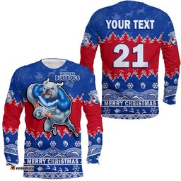 Custom Personalised And Number Bulldogs Unique Winter Season Long Sleeve T-shirt Dogs Merry Christmas