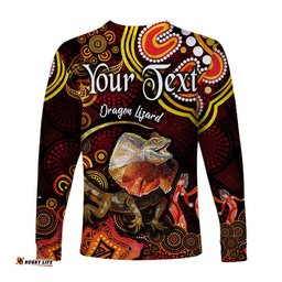 Custom Personalised Australian Astrology Long Sleeve T-shirt Leo Dragon Lizard Zodiac Aboriginal Red