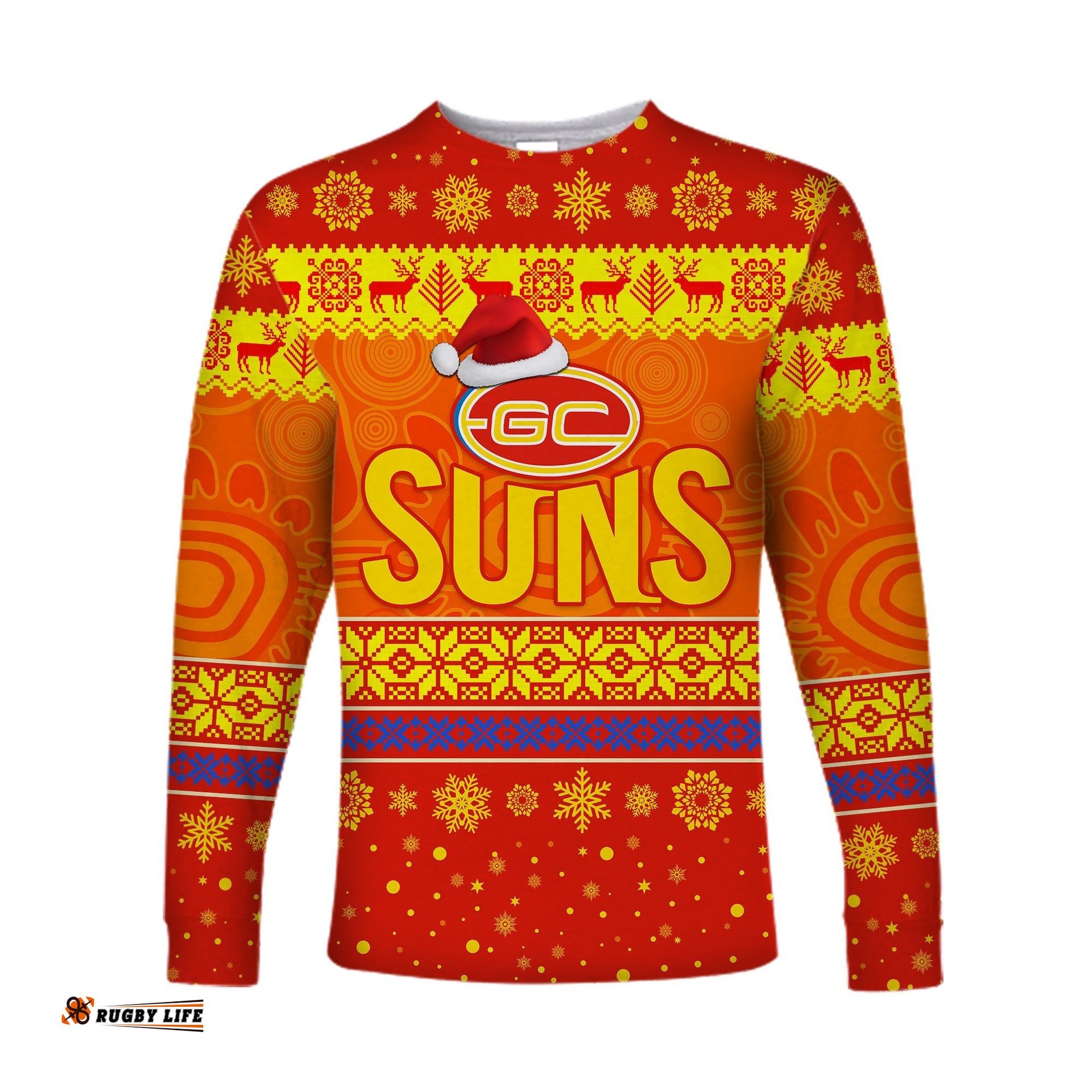 Custom Personalised Gold Coast Suns Long Sleeve T-shirts Christmas Simple Style