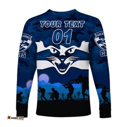 Custom Personalised GeelongCats ANZAC Long Sleeve T-shirt Simple Style