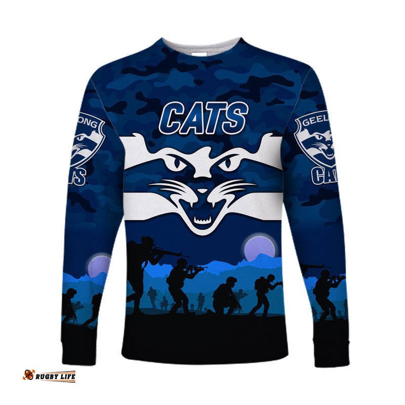 Custom Personalised GeelongCats ANZAC Long Sleeve T-shirt Simple Style