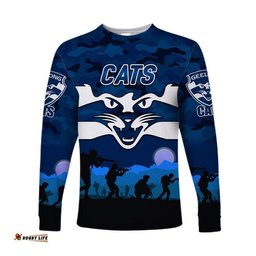 Custom Personalised GeelongCats ANZAC Long Sleeve T-shirt Simple Style