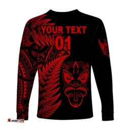 Custom Personalised New Zealand Haka Rugby Maori Long Sleeve T-shirt Silver Fern Red