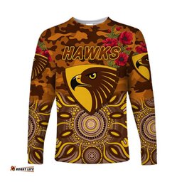 Custom Personalised Hawthorn Hawks ANZAC Long Sleeve T-shirt Indigenous