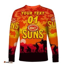 Custom Personalised Gold Coast Suns ANZAC Long Sleeve T-shirt Simple Style