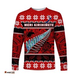 Custom Personalised New Zealand Christmas Long Sleeve T-shirt Paua Shell Silver Fern Meri Kirihimete