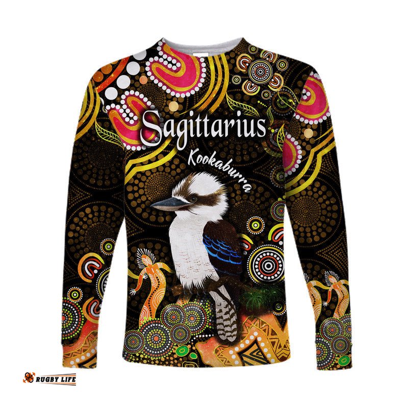 Custom Personalised Australian Astrology Long Sleeve T-shirt Sagittarius Kookaburra Zodiac Aboriginal Gold