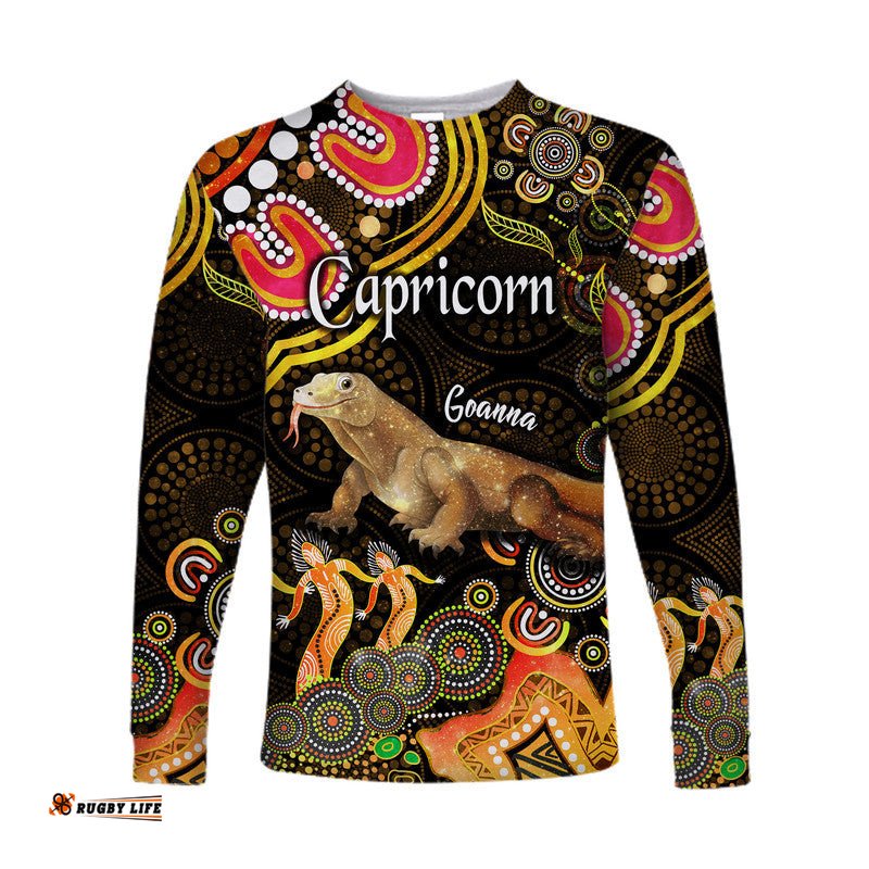 Custom Personalised Australian Astrology Long Sleeve T-shirt Capricorn Goanna Zodiac Aboriginal Gold