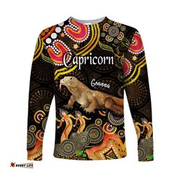 Custom Personalised Australian Astrology Long Sleeve T-shirt Capricorn Goanna Zodiac Aboriginal Gold