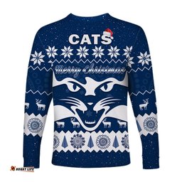 Cats Football Christmas Long Sleeve T-shirt Geelong Aboriginal Painting