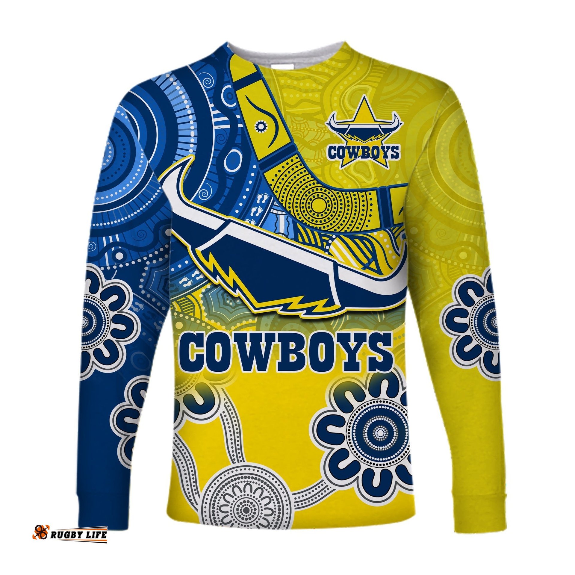 Cowboys Rugby Long Sleeve T-shirt Aboriginal Boomerang Go Premiers North Queensland