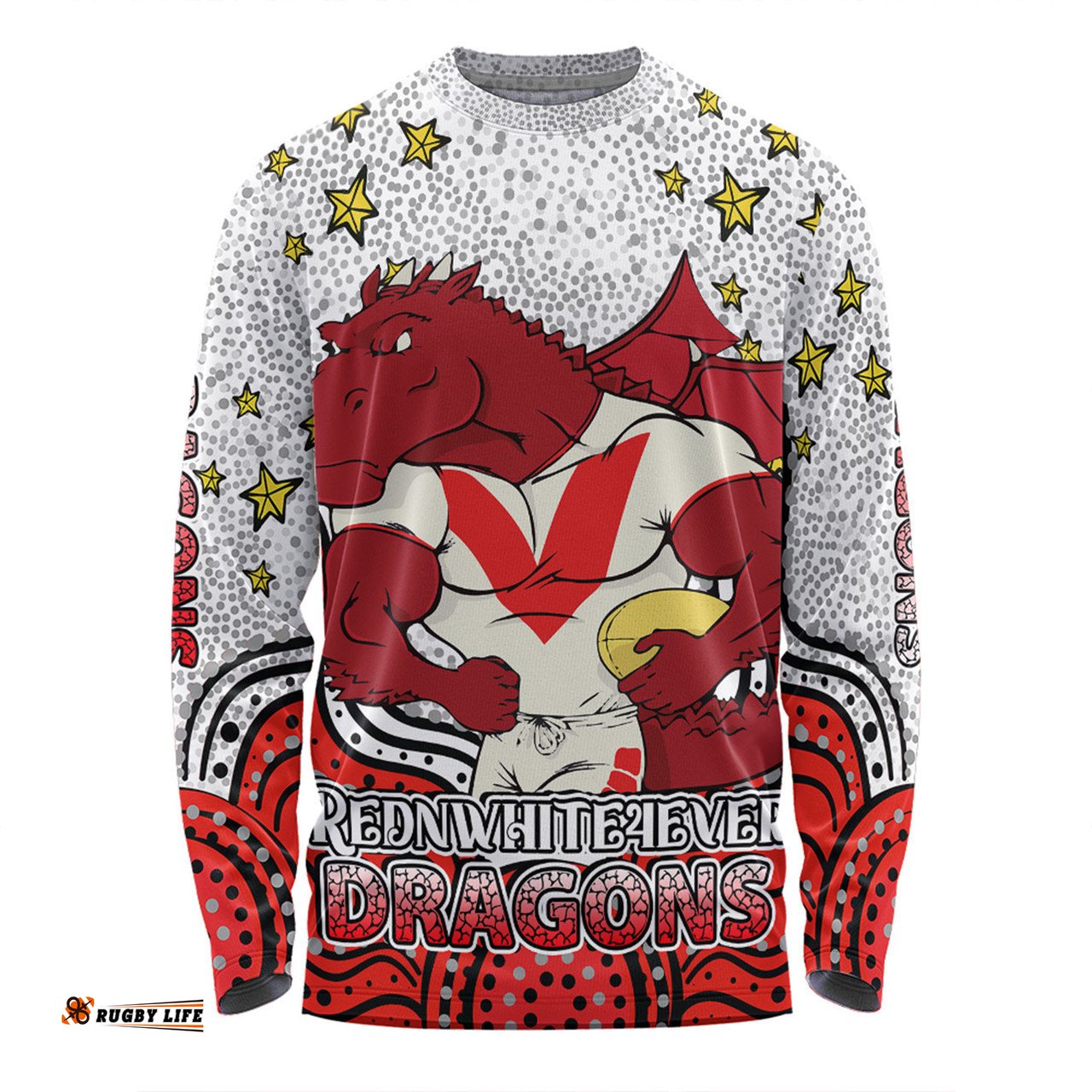 St. George Illawarra Dragons Custom Long Sleeve T-shirt - Custom With Aboriginal Inspired Style Of Dot Painting Patterns  Long Sleeve T-shirt