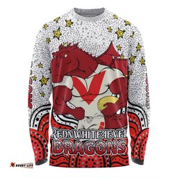 St. George Illawarra Dragons Custom Long Sleeve T-shirt - Custom With Aboriginal Inspired Style Of Dot Painting Patterns  Long Sleeve T-shirt