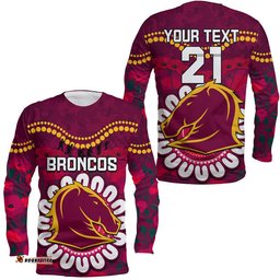 Custom Personalised Broncos Rugby ANZAC Long Sleeve T-shirt Camouflage Poppy
