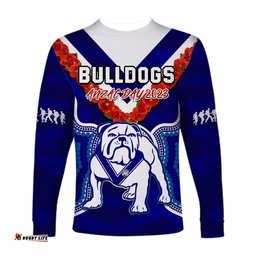 Bulldogs Rugby ANZAC Long Sleeve T-shirt Dots Poppy Mix Camouflage Lest We Forget