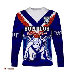 Bulldogs Rugby ANZAC Long Sleeve T-shirt Dots Poppy Mix Camouflage Lest We Forget