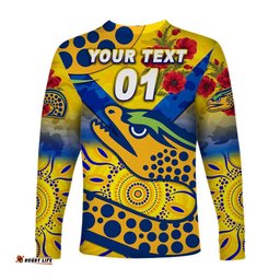 Custom Personalised Parramatta Eels ANZAC Long Sleeve T-shirt Indigenous Gold