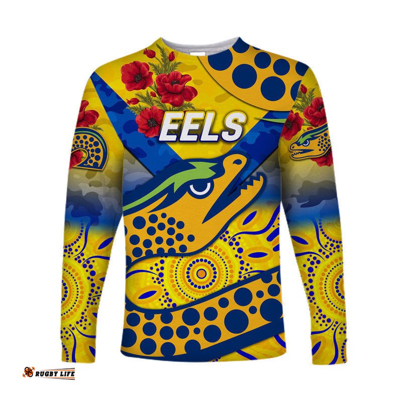 Custom Personalised Parramatta Eels ANZAC Long Sleeve T-shirt Indigenous Gold