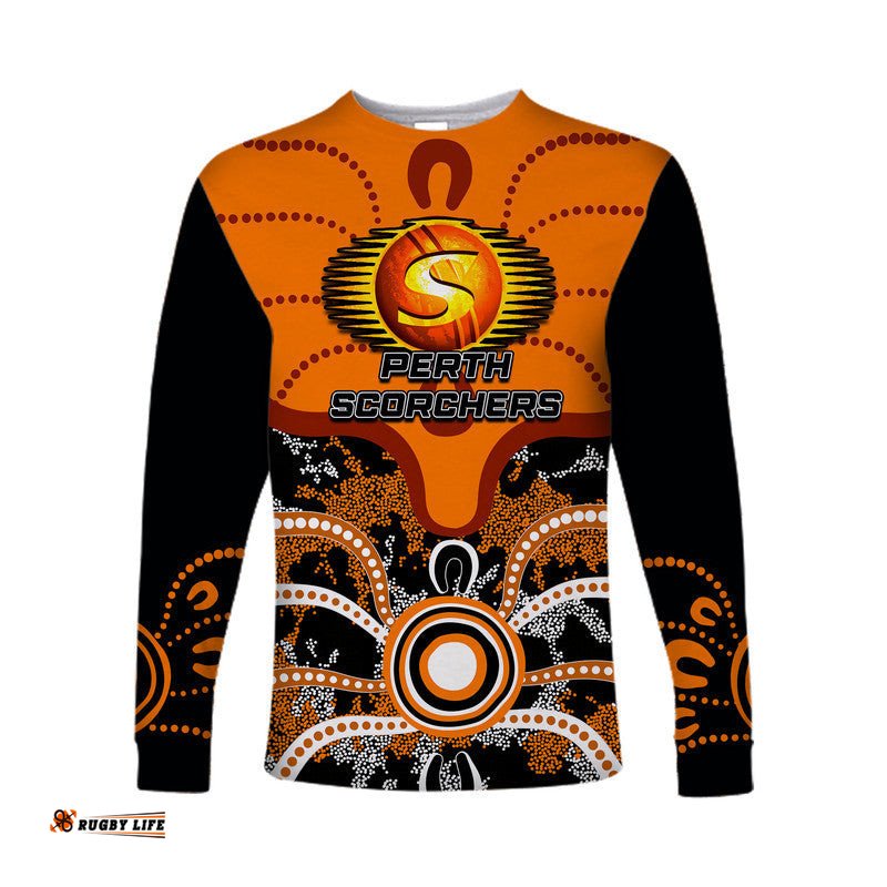 Custom Personalised And Number Perth Scorchers Long Sleeve T-shirts Cricket Dot Aboriginal
