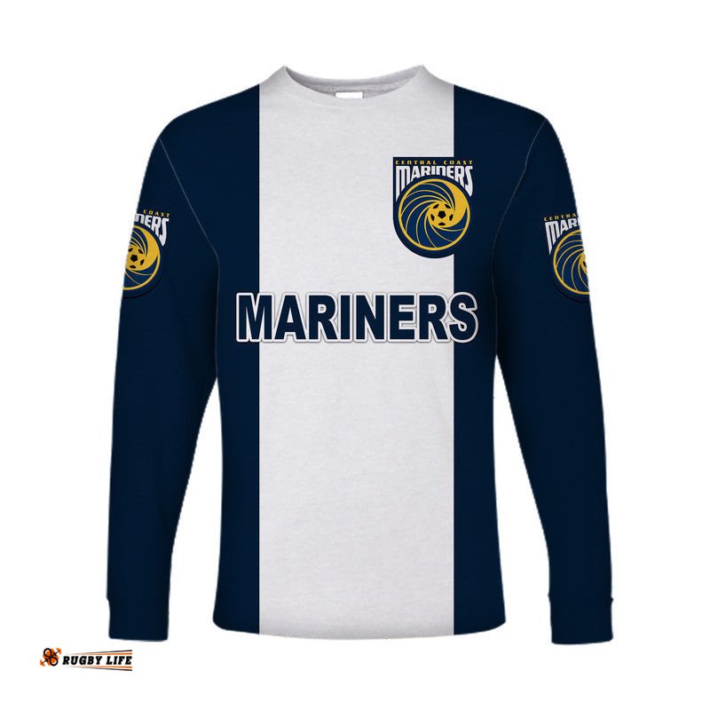 Custom Personalised Central Coast Mariners Long Sleeve T-shirt Soccer Club Original Style Navy White
