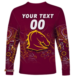 Custom Personalised Brisbane Broncos Rugby Indigenous Long Sleeve T-shirt