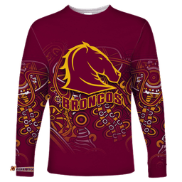 Custom Personalised Brisbane Broncos Rugby Indigenous Long Sleeve T-shirt