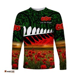 Custom Personalised New Zealand Maori ANZAC Long Sleeve T-shirt Poppy Green