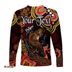 Custom Personalised Australian Astrology Long Sleeve T-shirt Pisces Platypus Zodiac Aboriginal Red