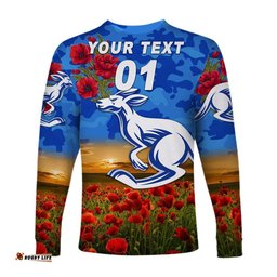 Custom Personalised North Melbourne Kangaroos ANZAC Long Sleeve T-shirt Poppy
