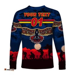 Custom Personalised Adelaide Crows ANZAC Long Sleeve T-shirt Simple Style Navy Blue