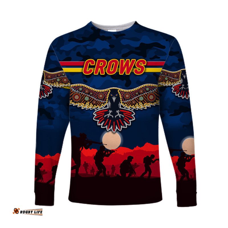 Custom Personalised Adelaide Crows ANZAC Long Sleeve T-shirt Simple Style Navy Blue