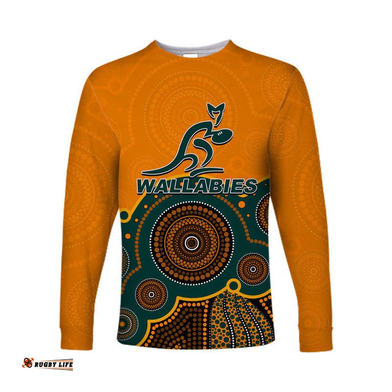 Custom Personalised And Number Australia Rugby Wallabies Long Sleeve T-shirts Aboriginal