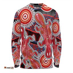 Australia Platypus Aboriginal Long Sleeve T-shirt - Red Platypus With Aboriginal Art Dot Painting Patterns Inspired Long Sleeve T-shirt