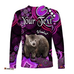 Custom Personalised Australian Astrology Long Sleeve T-shirt Taurus Wombat Zodiac Aboriginal Pink