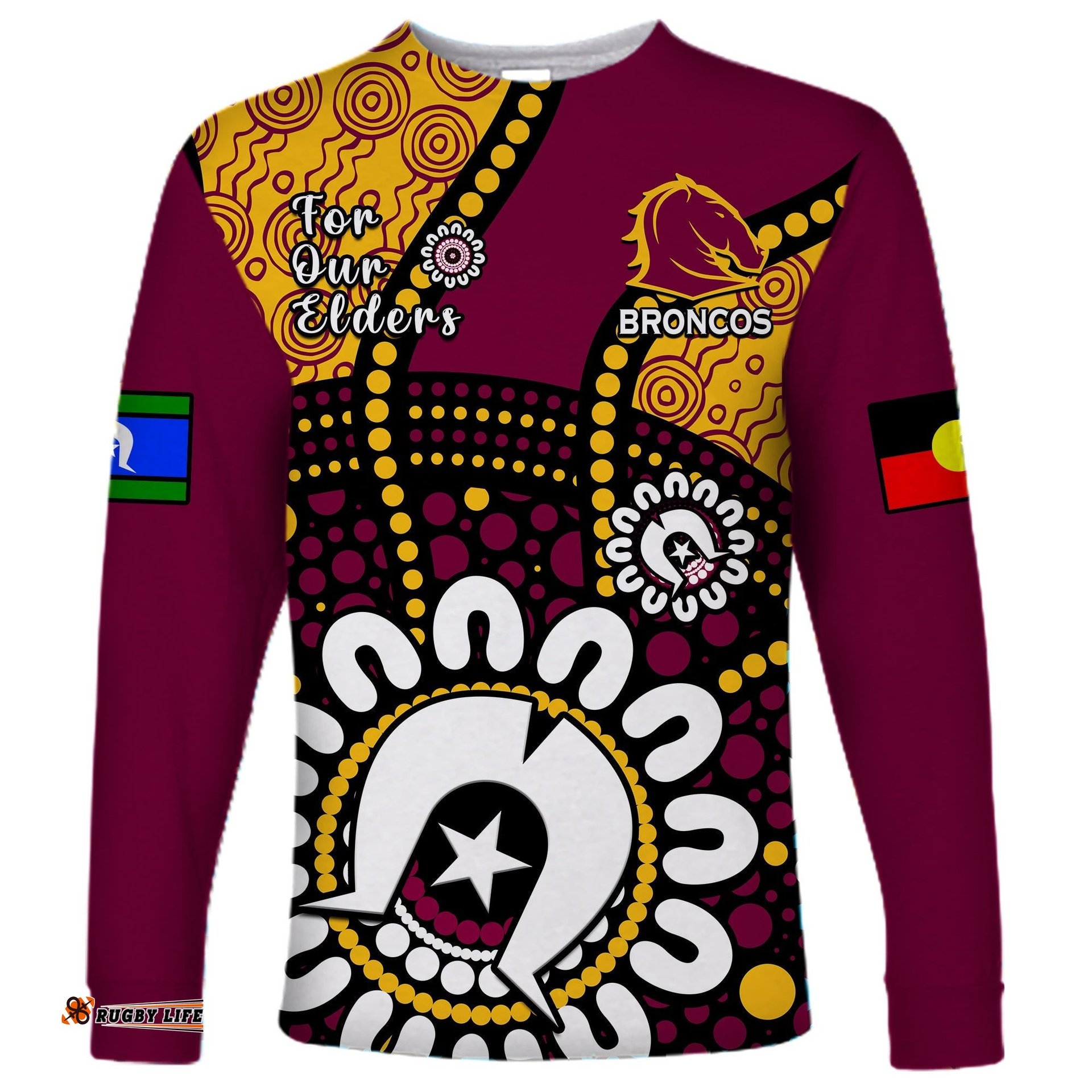 Brisbane Broncos Rugby NAIDOC Long Sleeve T-shirt For Our Elders Aboriginal
