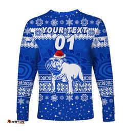Custom Personalised Canterbury Bankstown Bulldogs Long Sleeve T-shirts Christmas Simple Style Blue