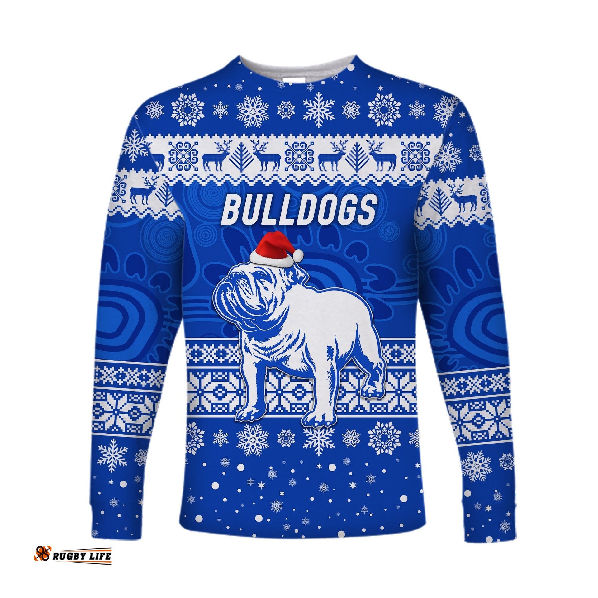 Custom Personalised Canterbury Bankstown Bulldogs Long Sleeve T-shirts Christmas Simple Style Blue