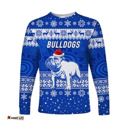 Custom Personalised Canterbury Bankstown Bulldogs Long Sleeve T-shirts Christmas Simple Style Blue