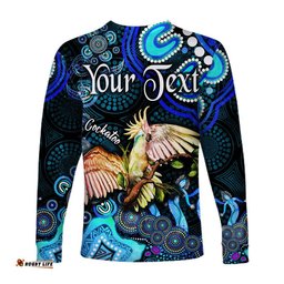Custom Personalised Australian Astrology Long Sleeve T-shirt Libra Cockatoo Glider Zodiac Aboriginal Blue