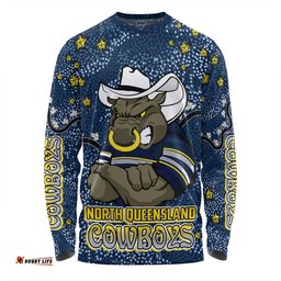 North Queensland Cowboys Custom Long Sleeve T-shirt - Team With Dot And Star Patterns For Tough Fan Long Sleeve T-shirt