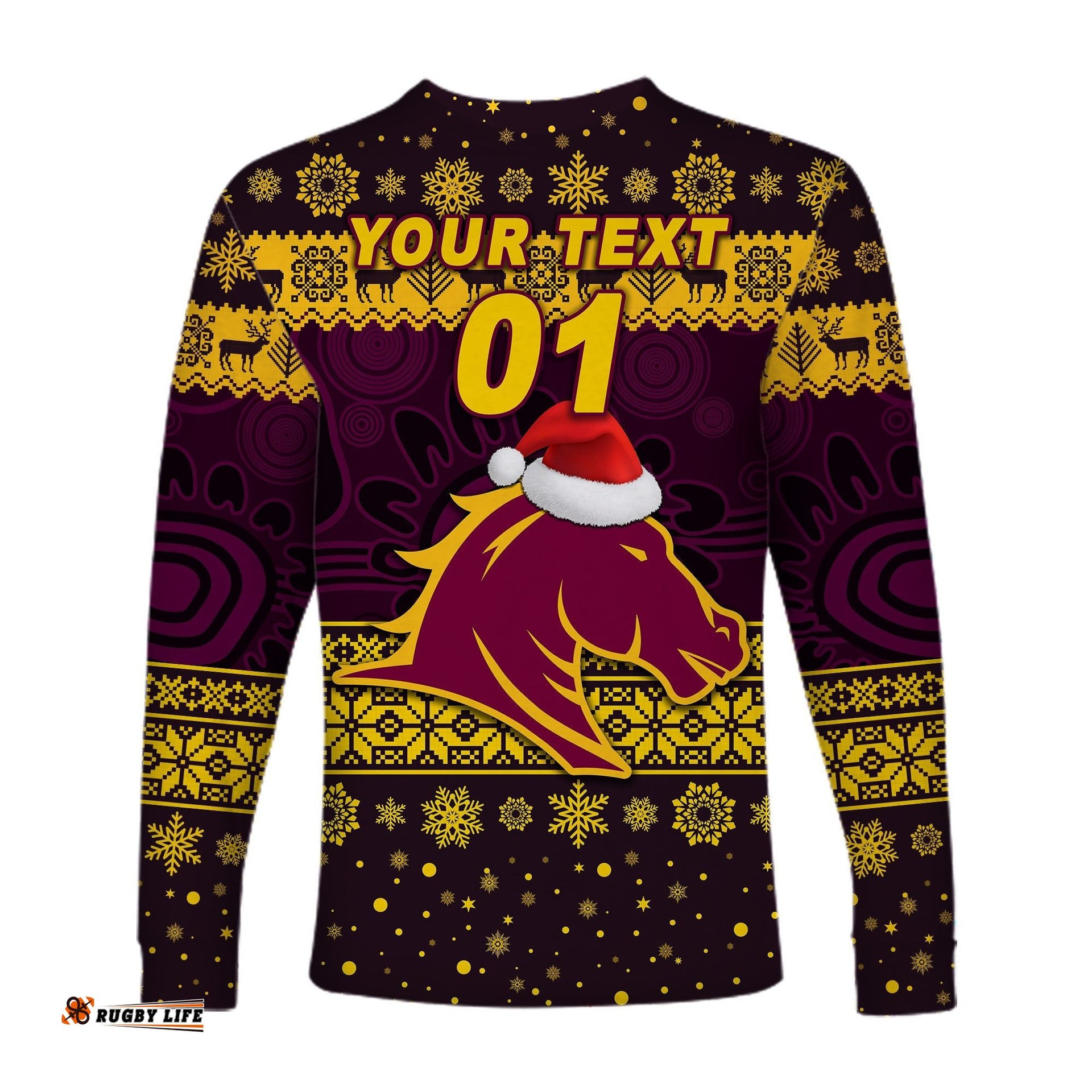 Custom Personalised Brisbane Broncos Long Sleeve T-shirts Christmas Simple Style Purple