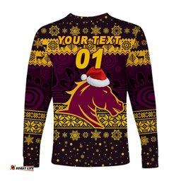 Custom Personalised Brisbane Broncos Long Sleeve T-shirts Christmas Simple Style Purple
