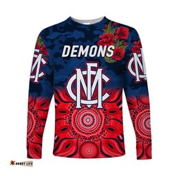 Custom Personalised Melbourne Demons ANZAC Long Sleeve T-shirt Indigenous