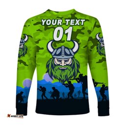 Custom Personalised Canberra Raiders ANZAC Long Sleeve T-shirt Simple Style