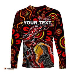 Custom Personalised Aboriginal Lizard Long Sleeve T-shirt Red Color